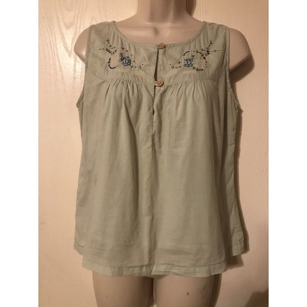 Vtg Blue Sky Boho Hippie Floral Embroidered  Tank Top SZ S Hidden Side Pocket